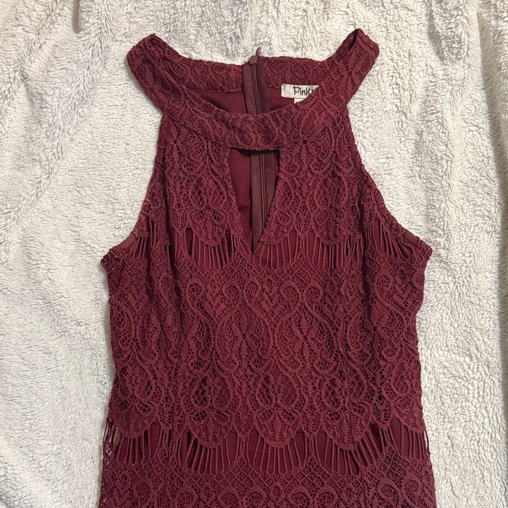 Pinky Burgundy Lace Halter Top